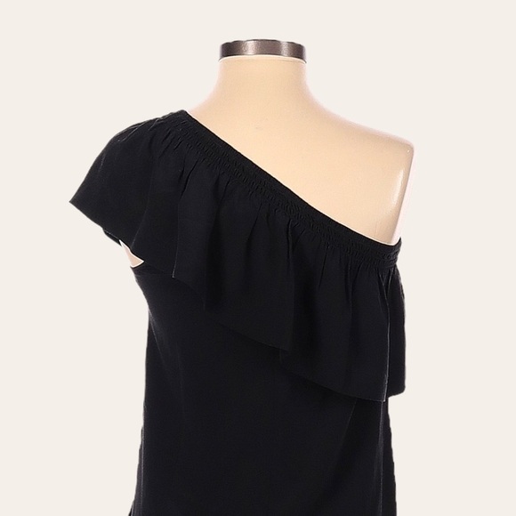 Madewell One Shoulder Ruffled LBD 100% Silk Black Mini Dress Size 00 - Picture 4 of 9
